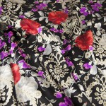 PR-1025 - Μαύρο-Ασημί Μεταξωτό Φλοράλ Εμπριμέ 