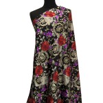 PR-1025 - Μαύρο-Ασημί Μεταξωτό Φλοράλ Εμπριμέ 