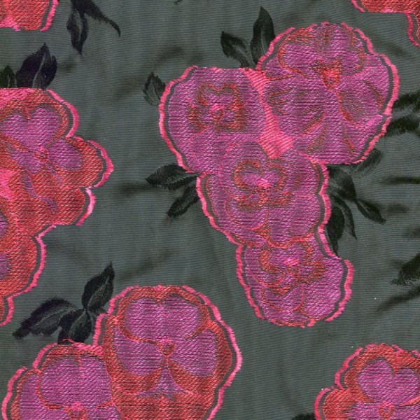 BR-1054A - Μπροκάρ με Κόκκινο Floral Κέντημα